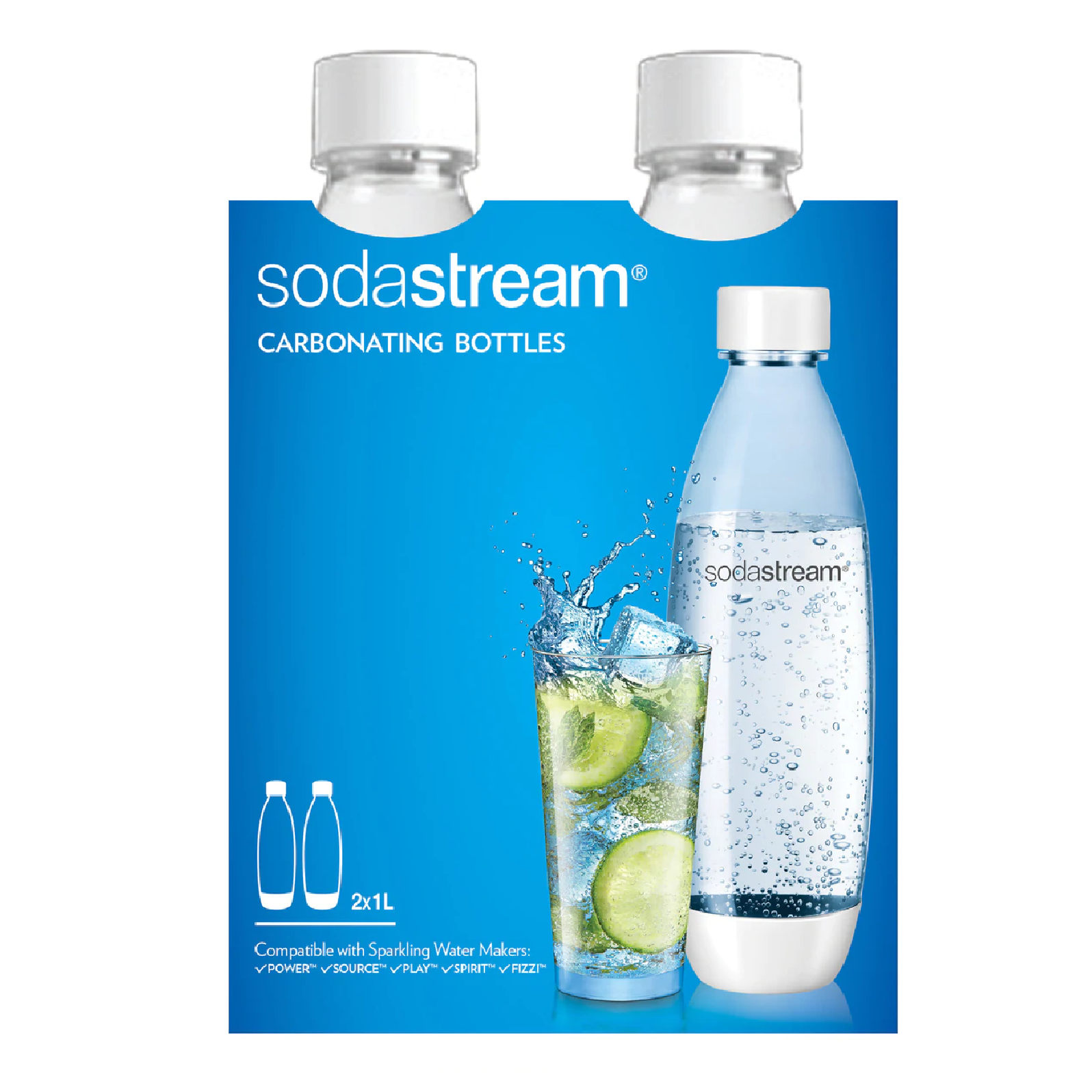 SODASTREAM Carbonating Bottles 1L TWIN PACK Fuse White